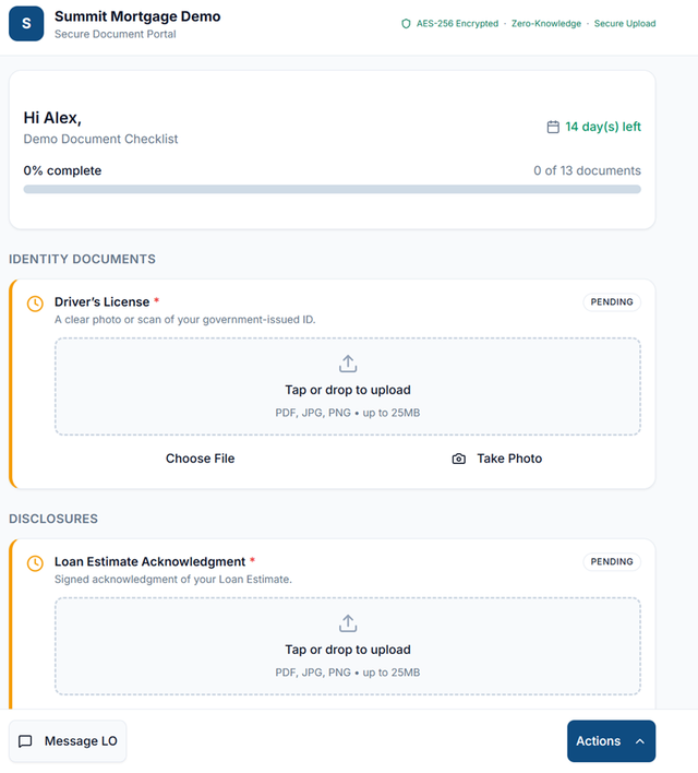 Mobile-friendly document upload interface